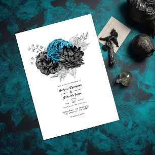 Invitation Turquoise vintage - Floral noir et argent Turquois