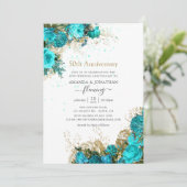 Invitation Turquoise Vintage & Or 50ème Anniversaire de Maria (Debout devant)