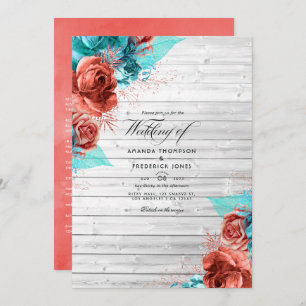 Invitation Turquoise Vintage rustique et Mariage floral de co