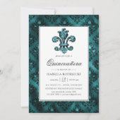 Invitation Turquoise vintage - Turquoise Fleur de Lis Quincea (Devant)