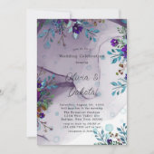 Invitation Turquoise violet Botanique Floral Mariage d'encre  (Devant)