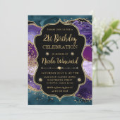 Invitation Turquoise, violet et or Parties scintillant Agate  (Debout devant)