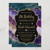 Invitation Turquoise, violet et or Parties scintillant Agate  (Devant / Derrière)
