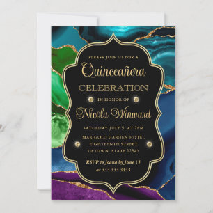 Invitation Turquoise, violet et or Parties scintillant Agate