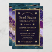 Invitation Turquoise, violet et Parties scintillant or Sweet (Devant / Derrière)