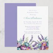 Invitation Turquoise violet Fleur sauvage Bachelorette Party (Devant / Derrière)