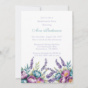 Invitation Turquoise violet Fleur sauvage Bachelorette Party