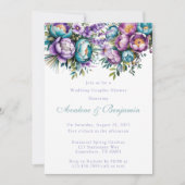 Invitation Turquoise Violet Fleurs Mariage Couples Douche (Devant)