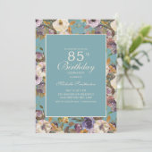 Invitation Turquoise Violet Moutarde Ivoire Floral 85e Annive (Debout devant)
