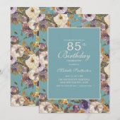 Invitation Turquoise Violet Moutarde Ivoire Floral 85e Annive (Devant / Derrière)