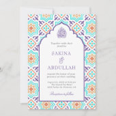 Invitation Turquoise violet perse mosaïque QR Code Mariage mu (Devant)