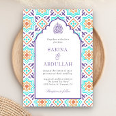 Invitation Turquoise violet perse mosaïque QR Code Mariage mu