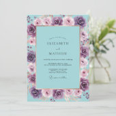 Invitation Turquoise Violet Ranunculus Sage Mariage (Debout devant)