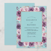 Invitation Turquoise Violet Ranunculus Sage Mariage (Devant / Derrière)