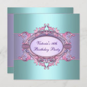 Invitation Turquoise violet Sweet sixteen fête d'anniversaire (Devant / Derrière)