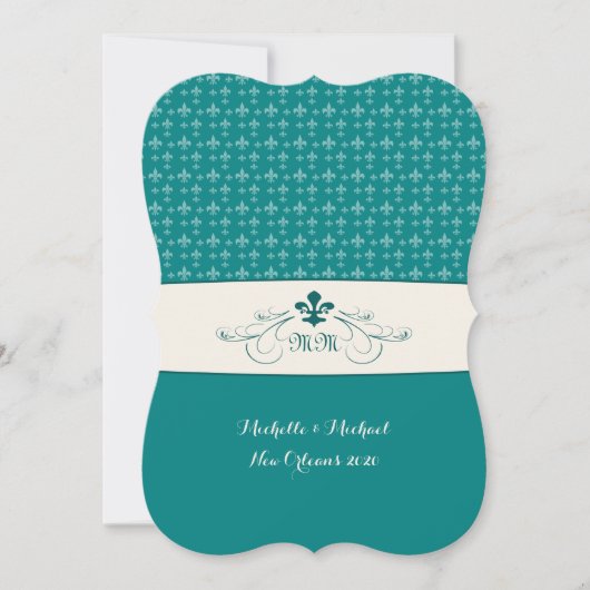Invitation Turquoise White Fleur de Lis Mariage (Devant)