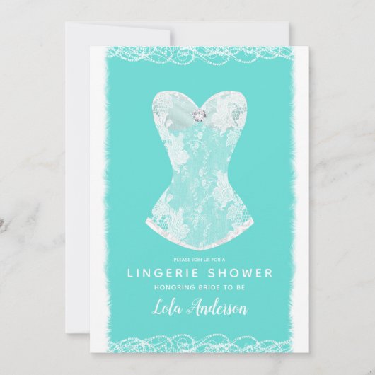 Invitation Turquoise & White Glam Lingerie Fête de douche (Devant)