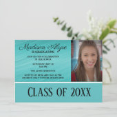 Invitation Turquoise White Photo Graduation Party (Debout devant)