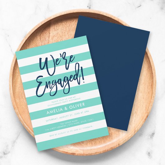 Invitation Turquoise White Stripes Blue Engagement Party