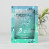 Invitation Turquoise Winter Wonderland Business Christmas Par (Debout devant)
