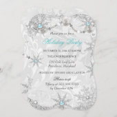 Invitation Turquoise Winter Wonderland Damask Fête (Devant / Derrière)