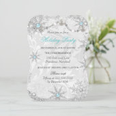 Invitation Turquoise Winter Wonderland Damask Fête (Debout devant)