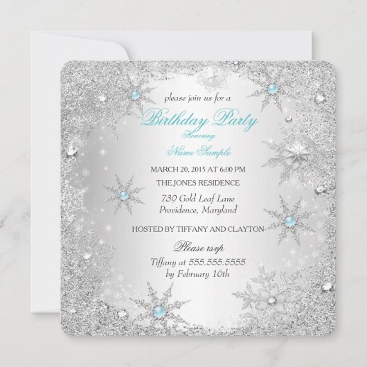 Invitation Turquoise Winter Wonderland fête d'anniversaire (Devant)