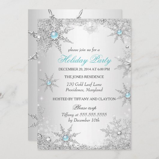 Invitation Turquoise Winter Wonderland Noël Fête 4a (Devant / Derrière)