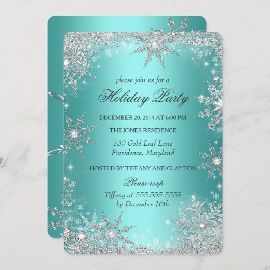 Invitation Turquoise Winter Wonderland Noël Fête de Noël 2 (Devant / Derrière)