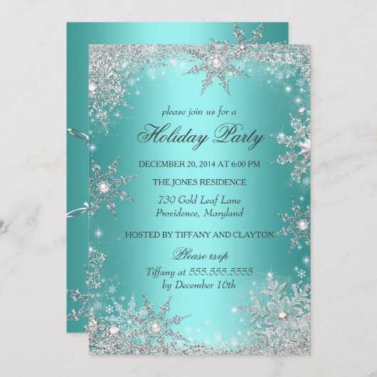 Invitation Turquoise Winter Wonderland Noël Fête de Noël 2 (Devant / Derrière)