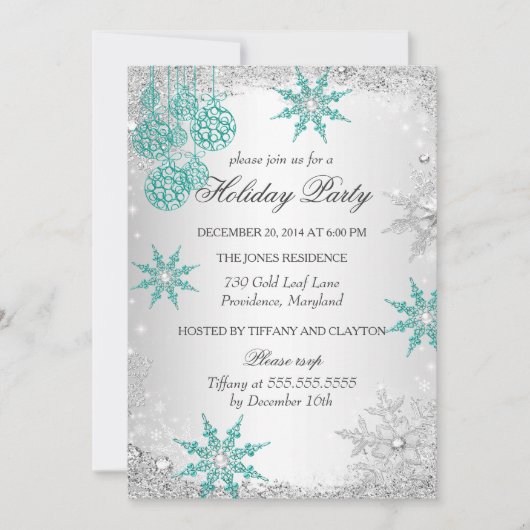 Invitation Turquoise Winter Wonderland Noël Fête de Noël 4 (Devant)