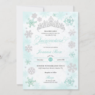 Invitation Turquoise Winter Wonderland Snowflake Quinceanera