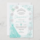 Invitation Turquoise Winter Wonderland Snowflake Quinceanera (Devant)