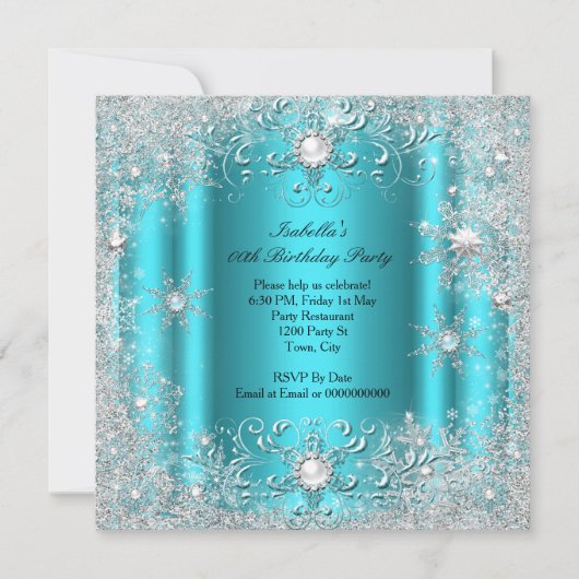 Invitation Turquoise Winter Wonderland Snowflakes Party (Devant)