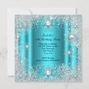 Invitation Turquoise Winter Wonderland Snowflakes Party