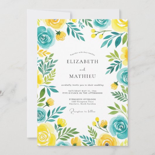 Invitation Turquoise Yellow Breezy Summer Wedding (Devant)