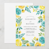 Invitation Turquoise Yellow Breezy Summer Wedding (Devant / Derrière)