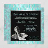 Invitation Turquoise Zebra High Heels Quinceanera 15ème parti (Devant / Derrière)