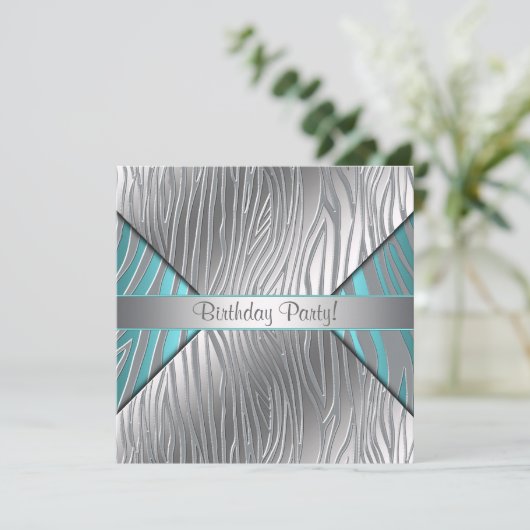 Invitation Turquoise Zebra N'importe quel numéro Brithday Inv (Debout devant)