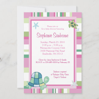 Invitation Turtle Bay Pink Stripe Girl Baby shower 5x7
