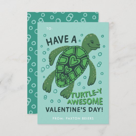 Invitation Turtle Classroom Valentine's Exchange Card (Devant / Derrière)
