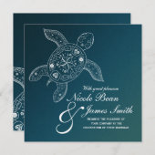 Invitation Turtle de la mer d'Hawaii blanc sur la plage Turqu (Devant / Derrière)