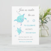 Invitation Turtle Under The Sea Watercolor 1st Birthday (Debout devant)