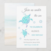 Invitation Turtle Under The Sea Watercolor 1st Birthday (Devant / Derrière)