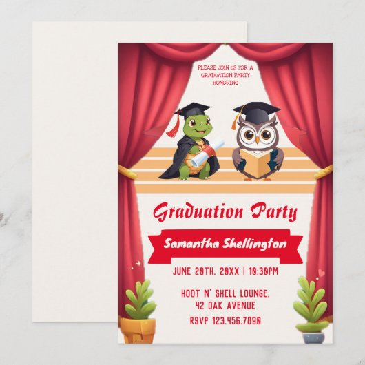 Invitation "Turtley Wise : une remise de diplômes Owl-stravag (Devant / Derrière)