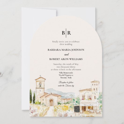 Invitation Tuscany Italy Arched Destination Wedding (Devant)