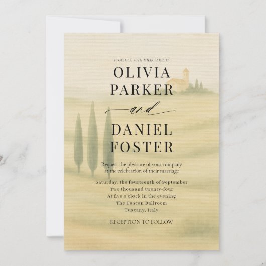 Invitation Tuscany Italy Watercolor Destination Wedding (Devant)