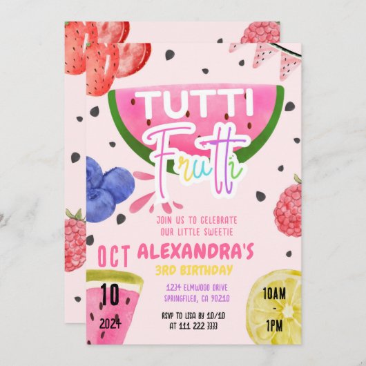 Invitation Tutti Frutti Fruit 1er 3e 4e 6e 7e 8e 9e (Devant / Derrière)