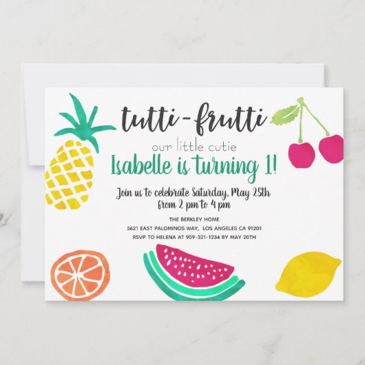 Invitation Tutti Frutti pour Anniversaire ou Événe (Devant)