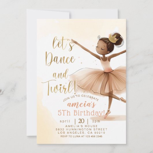 Invitation Tutu Ballerina Ballet Danseuse Fille Anniversaire (Devant)